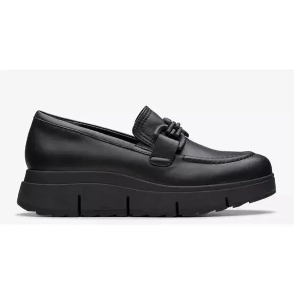 Clarks Loriini Izzy Chunky Black Leather Lug Sole Loafers 9M